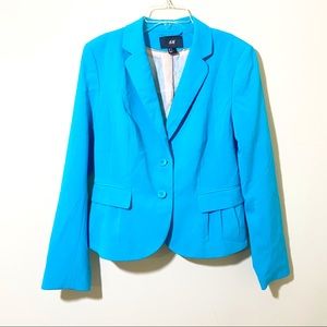 H&M Women's Teal Two-Button Blazer Size 12